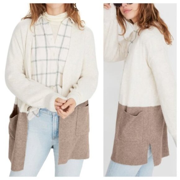 Madewell Kent Colorblock Cozy Yarn Wool Open Front Cardigan Sweater XS - Picture 2 of 6